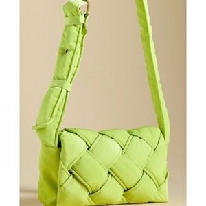 Anthropologie Lark Puffy Woven Quilted Crossbody Bag Purse Lime Green Adjustable